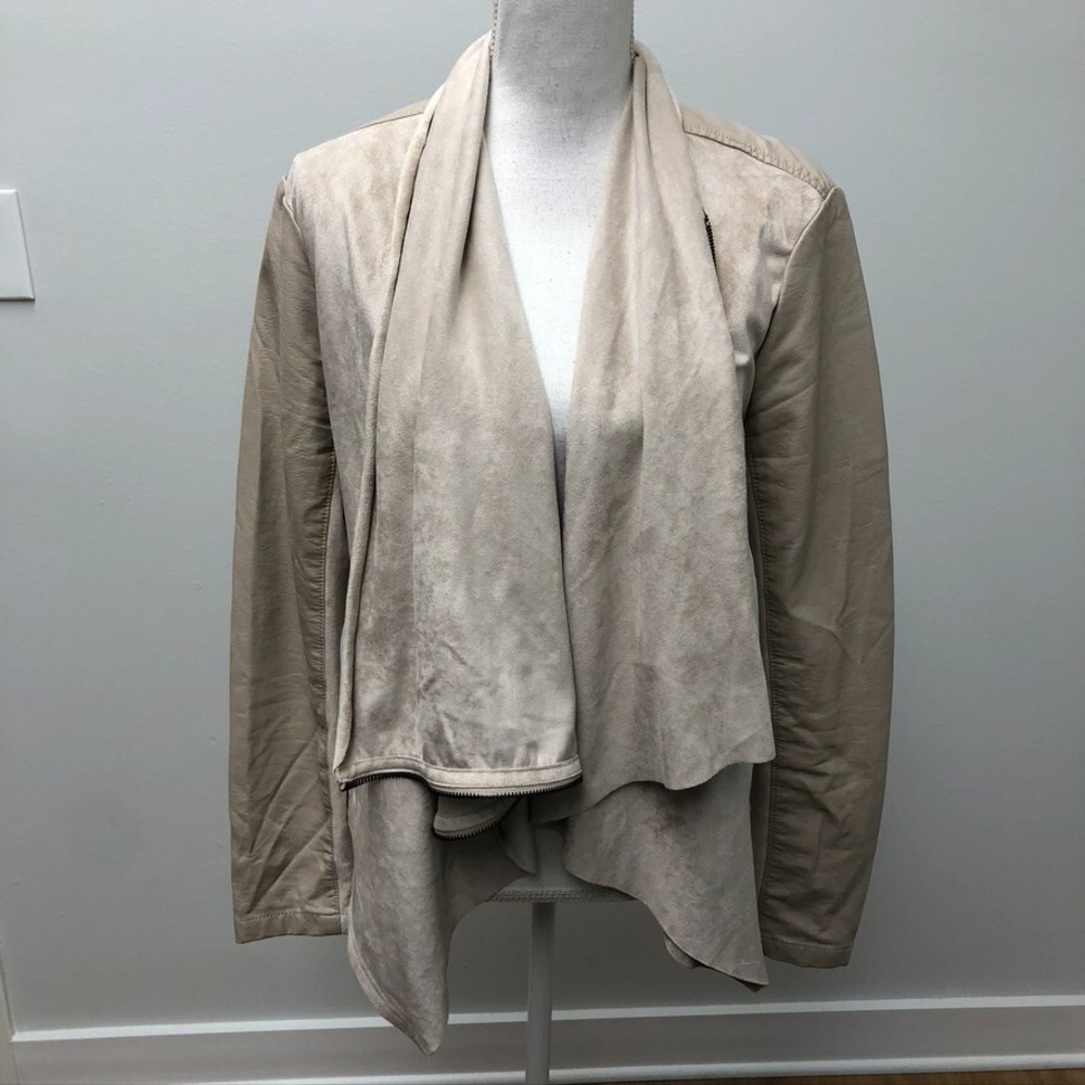 Blank NYC Vegan‎ Suede Leather Jacket Womens Large Beige Waterfall Whimsigoth